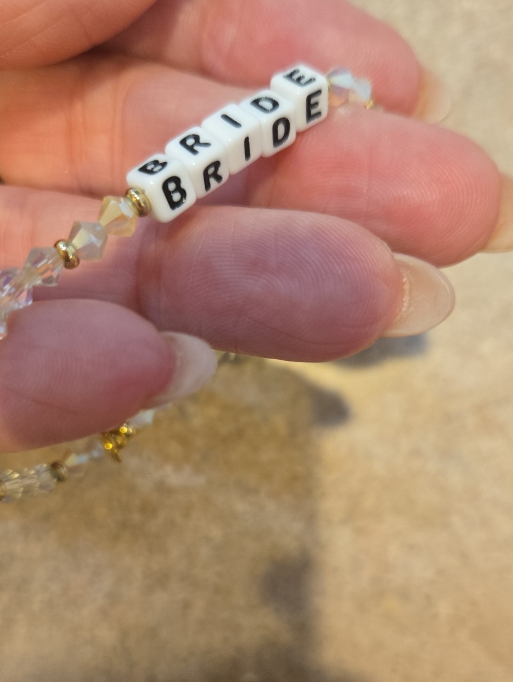 Little Words Project "BRIDE" Crystal Bead Golden Accent Stretch Bracelet - Picture 3 of 6